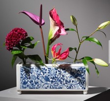 RIJKS MUSEUM Delft Blue & White Brick Flower Vase Birds Floral country House  