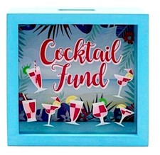 Money Box Wooden Gin Fund Frame Glass Coins Notes Piggy Bank Saving Fund Novelty