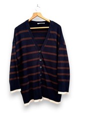 Zara Long Length Cardigan Women's Size Medium Blue Striped Oversized