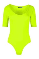Ladies Womens Cap Short Sleeve Plain Round Neck Stretch Leotard Bodysuit UK 8-14