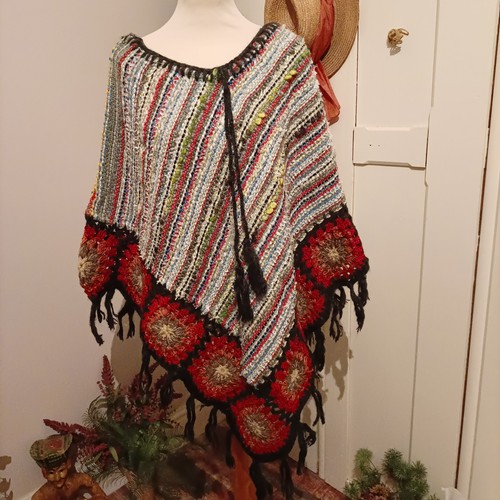 Woolen knitted crochet poncho - knitted,