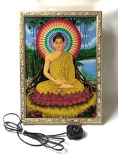 Illuminated Moving Picture Electric Meditating Buddha Vintage 1990s Wall Art