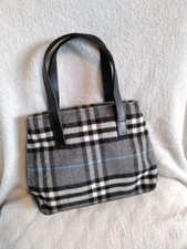 Burberrys Black Tartan Check Wool Tote Bag