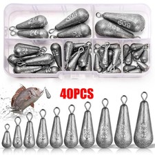 Fishing Weights Drop Shot With Swivel 40 Pack All Size Lead 3.5g-50g Set in Box