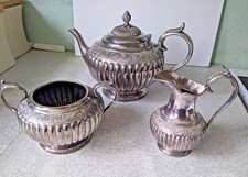 ANTIQUE 3 PCE RIBBED SILVER
