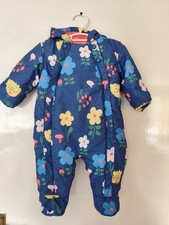 M&S Baby Girls Blue Navy Floral Print Fleece Lined Snowsuit 3-6 Months 8 kg