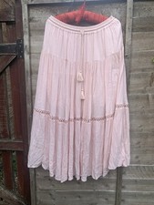 GAP Pink Crinkle Cotton Drawstring Tiered Maxi Gypsy Skirt Half Lined M/L/XL