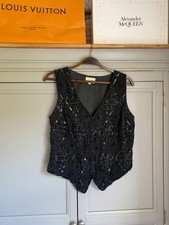 Vintage CHARLOTTE HALTON Beaded Waistcoat Size 12 Black Evening Wear Gatsby