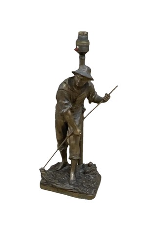 Spelter figural table lamp - spelter, man