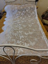  BUTTERFLY FLORAL WHITE NET CURTAIN JARDINIERE  HEAVY SCALLOPED HEM 140" X42"VGC