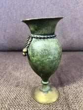 Vintage (c1950’s) 14.5cm 5.8” tall brass Bud vase rope & toggles green patina