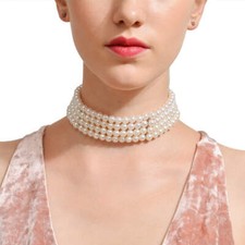 4 Row White Round Pearl Choker Necklace Women's Jewellery Jewelry Pearls Fashon