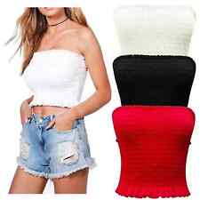 Womens Sheering Boob Tube Gather Smoken Strapless Bandeau Bra Shirred Crop Top