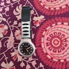 Time  watch - Chunky black dial, brushed steel case - working, new battery 