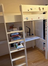 White Loft Bed with Desk and