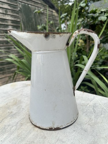 Vintage white enamel jug - vintage,