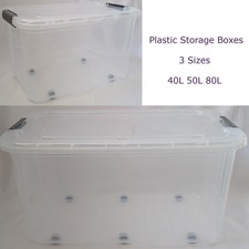 Plastic Storage Box Wheels Container Home Office Lockable Lid Stackable Boxes