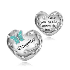 DAUGHTER BUTTERFLY BEAD HEART CHARM 💜 GENUINE 925 STERLING SILVER GIFT