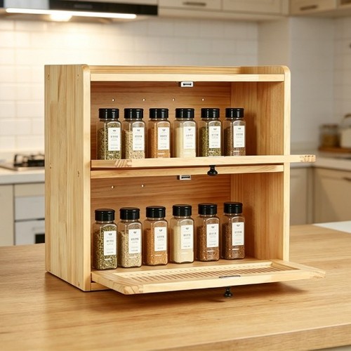 Wooden bread bin double layer - wooden,
