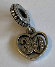 Pandora 30th Happy Birthday 30 LOVE HEART DANGLE SPACER S925 ALE Charm Genuine