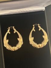 18K Gold Large Double Dolphin Hoop Earrings Classic Vintage 3D Gold Filled