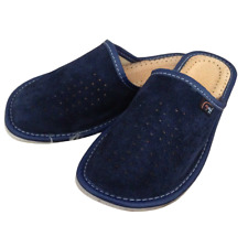Womens Leather Slippers Navy Blue Soft Suede Eco Slip On Size 6 Ladies Mule Shoe
