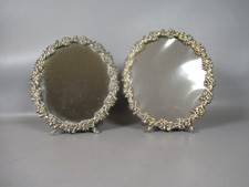 vintage silver plated photo frame and mirror set oval daisy flower design pretty