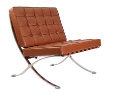 Premium Barcelona Chair Tan Brown Mies Van Der Rohe Replica Italian Leather