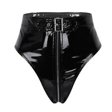 Women Shiny Patent Leather Booty Shorts High Waist Zipper Crotch Briefs Knickers