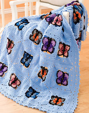 (H2) Crochet Pattern Aran Butterfly Motif Blanket / Throw Measures 40" x 60" 