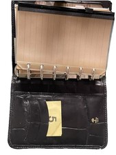 Mulberry Black/Brown Croc Leather FilofaxA7 Organiser Card Slots Pocket EXC
