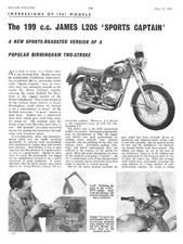 1961 JAMES 'L20S Sports Captain' 199cc Motor Cycle Original Magazine Cutting