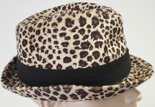 NICOLE MARCIANO Beige Brown & Black Leopard Animal Print Ribbon Trim Fedora Hat