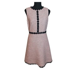 Kate Spade Tweed Pink Boucle Dress Sleeveless Lined Floral Embroidered Trim 4