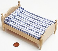 Dolls House Single Bed Natural Finish 1:12 Scale Bedroom Accessory 069 tumdee