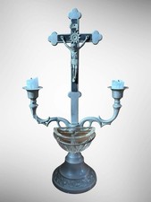 Vintage German Made Crucifix Candleabra Alter Cross - Water Font