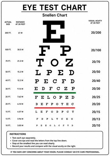 Laminated eye test chart - a4,