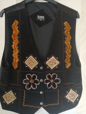 Women's Black Multi Real Suede Leather Waistcoat