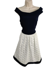 DEBUT DEBENHAMS UK 14 WHITE BARDOT OCCASION FORMAL FIT & FLARE PARTY PROM DRESS