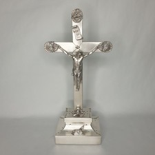 Antique Altar Crucifix Cross German 800 Silver Jesus Christ Crucifixion Baroque 