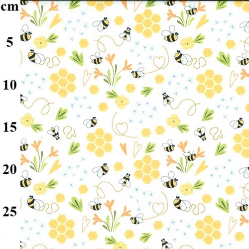 Polycotton fabric bee - fabric, &