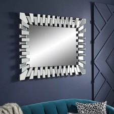 Wall Mirror Starburst Large Bevelled Irregular SilverGlass Black Outline110x80cm