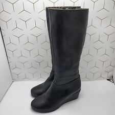 Fly London Womens SIZE UK 4 Wedge Black Leather Boots Round Toe