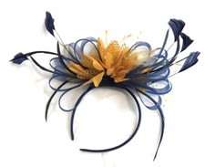 Navy Blue and Mustard Yellow Fascinator Headband Wedding Race