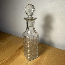 Vintage Square Hand Blown Cut Glass Perfume Bottle With Round Stopper 17cm Tall