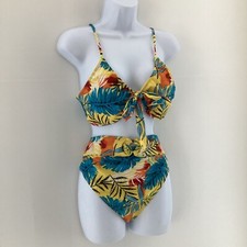 Womens Yellow Floral Botanical Bikini Set Size XL 12 - 14 Padded Colourful