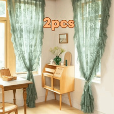 2 Pcs Embroidered Lace Sheer Window Sheer Curtain Lace Floral Curtain Home Decor