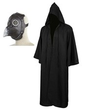 Plague Doctor Costume Set | Mask,Hooded Cloak,Halloween Cosplay Adult Black Robe
