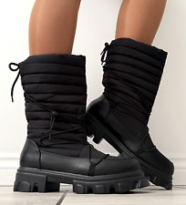 WOMEN'S BLACK COSY MID CALF WINTER ANKLE BOOTS SNUGG PADDED FLAT SHOES SIZES 3-8