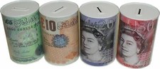 Pound Notes £ Design Money Coin Box Tin Savings Kids Cash Piggy Bank Charity UK 